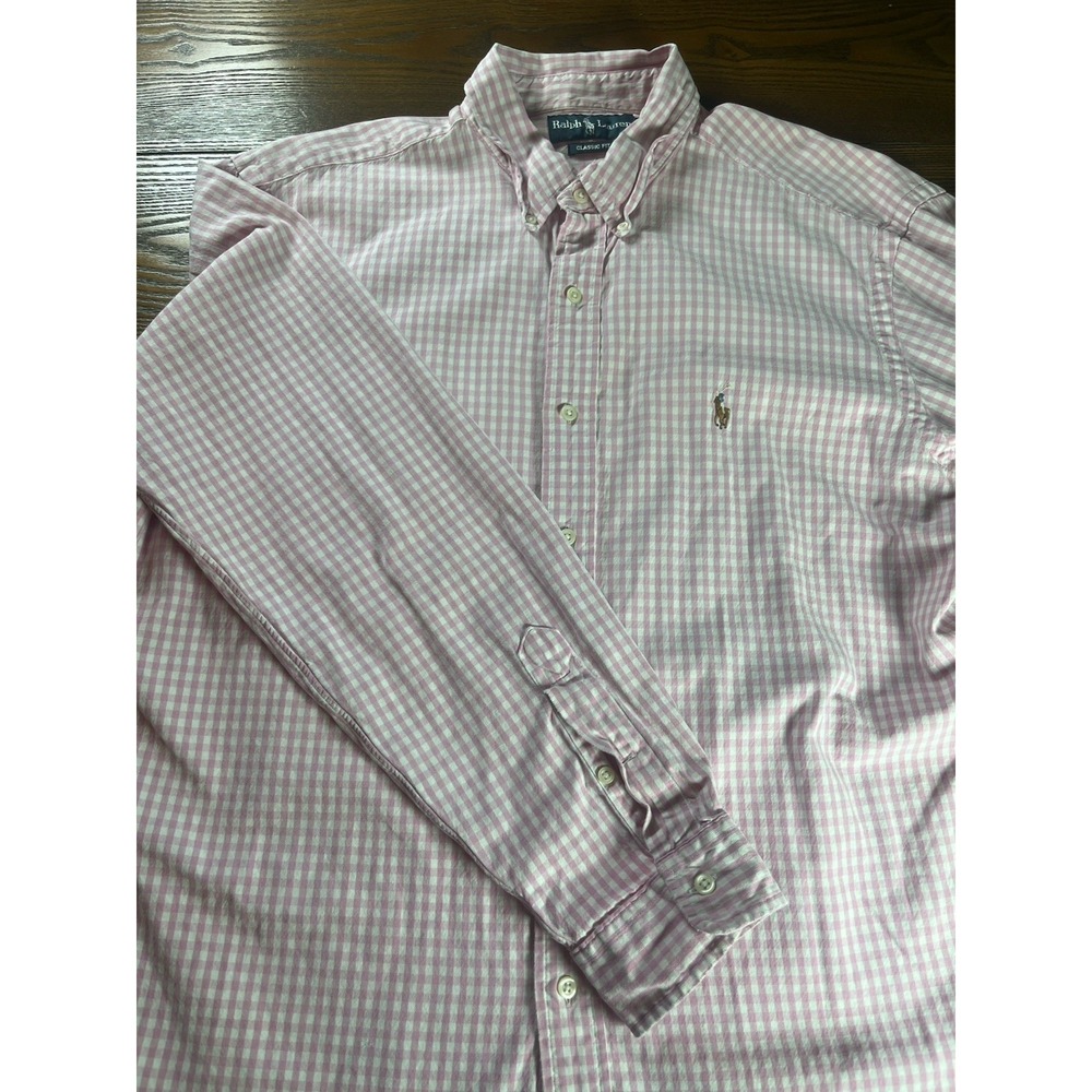 Polo Ralph Lauren Classic Fit Cotton Oxford Shirt Pink Gingham Check Men's  XL